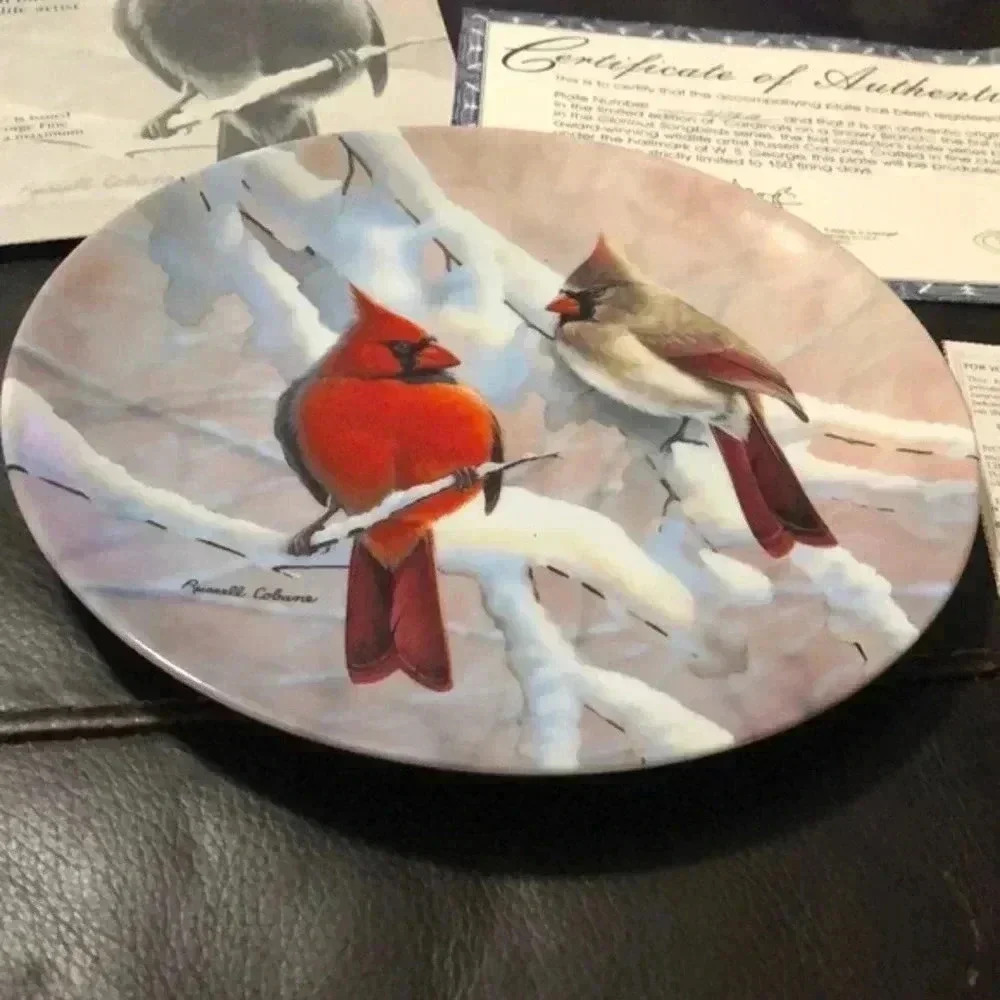 Cardinals on‎ a snowy branch collector plate